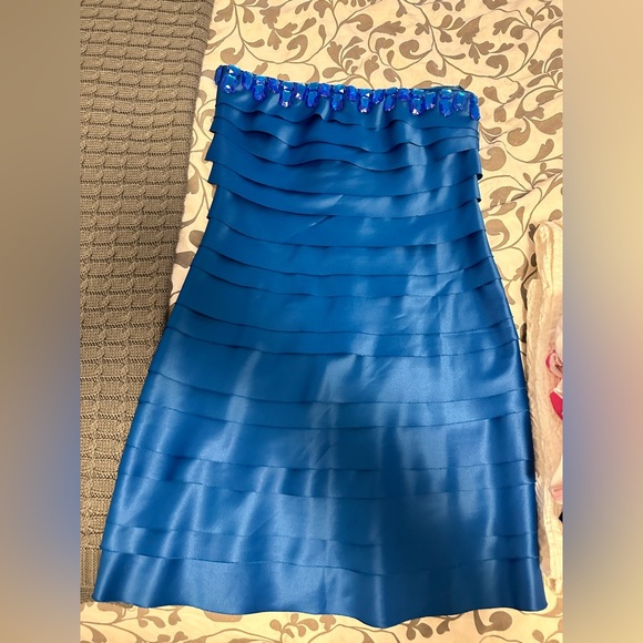 Blue Strapless Prom Dress - Picture 9 of 10